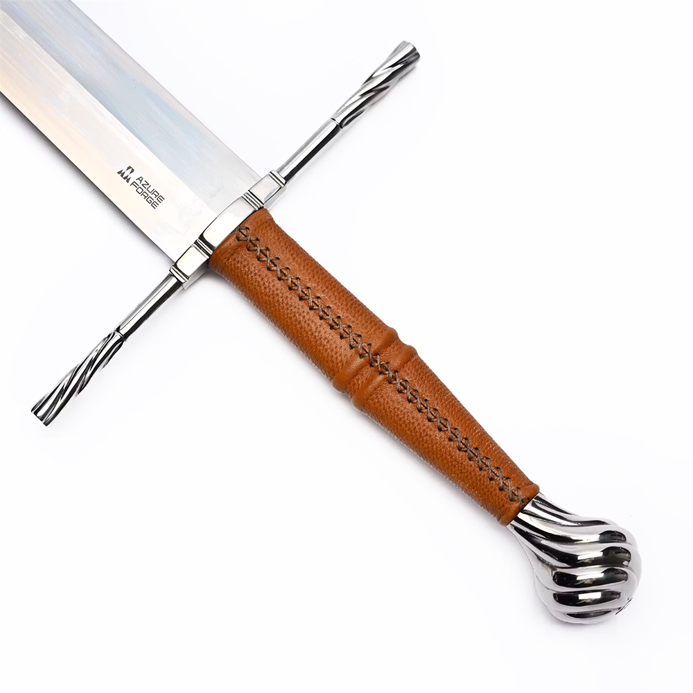 AzureForgeŽ C02 46 Inch XVllla German Medieval Double-Handed Long Sword Spring Steel - Handcrafted Leather