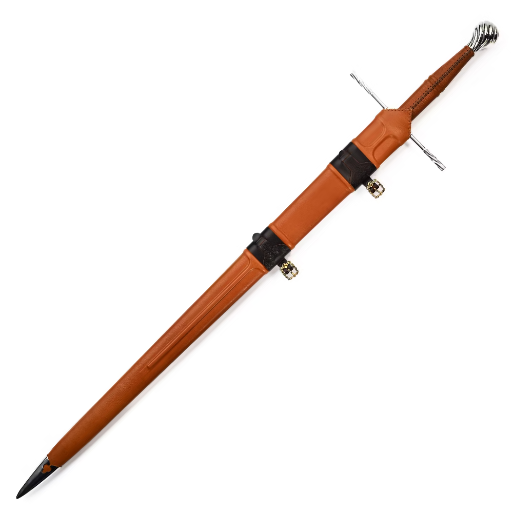 AzureForgeŽ C02 46 Inch XVllla German Medieval Double-Handed Long Sword Spring Steel - Handcrafted Leather 4
