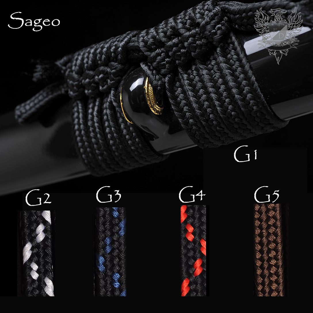 Close Shot Sageo Thick Black White Silk Rope Tying Scabbard Stock