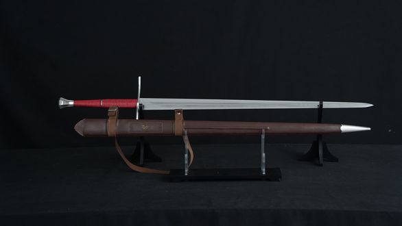 Swordier Damascus Longsword with Oxblood Red Handle and Genuine Leather Scabbard