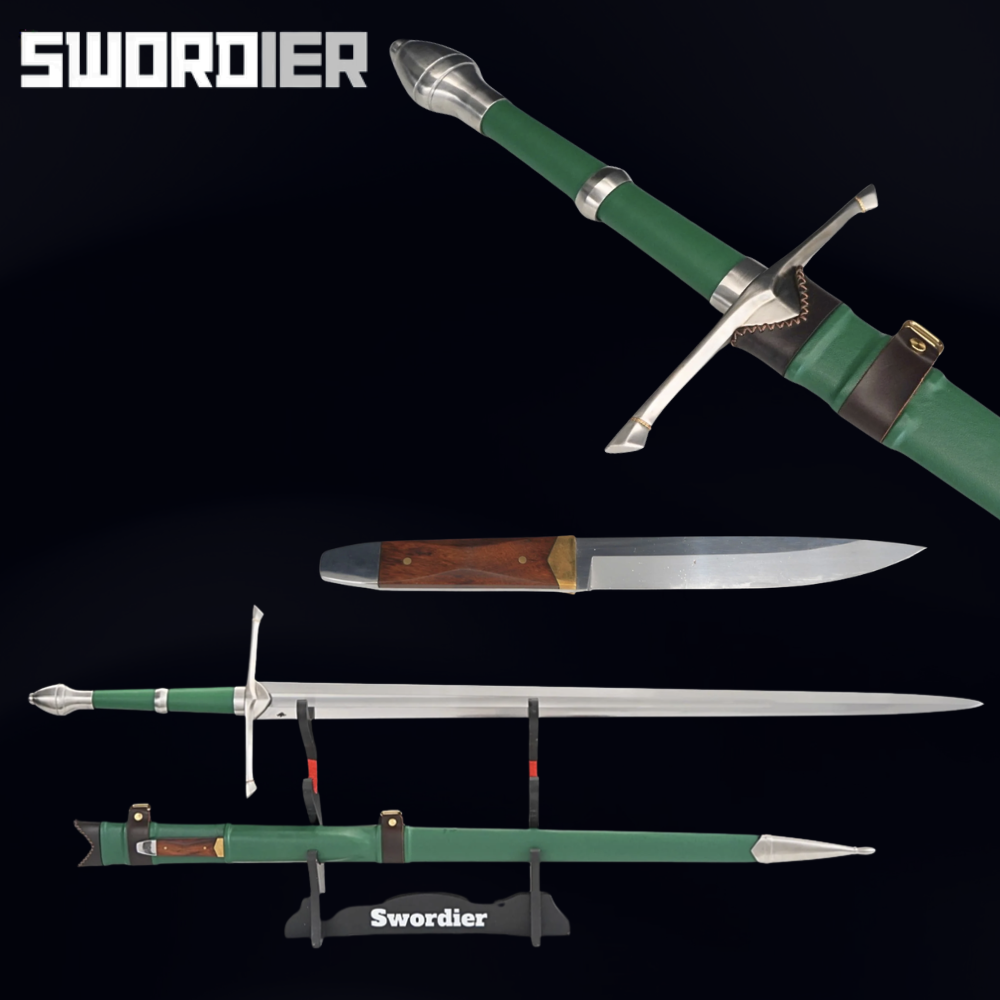 Swordier Functional Ranger Sword Replica - GREEN Leather and Companion Dagger