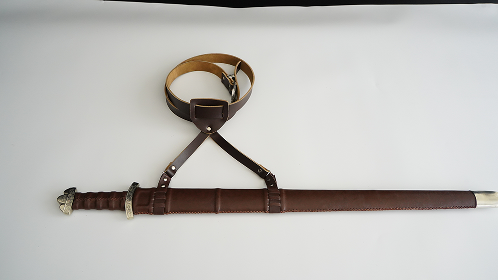 Swordier White Bronze Damascus Steel Viking Sword with Genuine Leather Scabbard 7