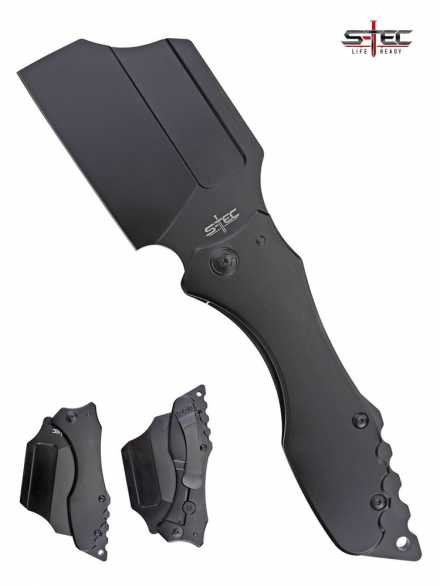 S-TEC Tactical Pocket Cleaver Folding Knife - Black Finish
