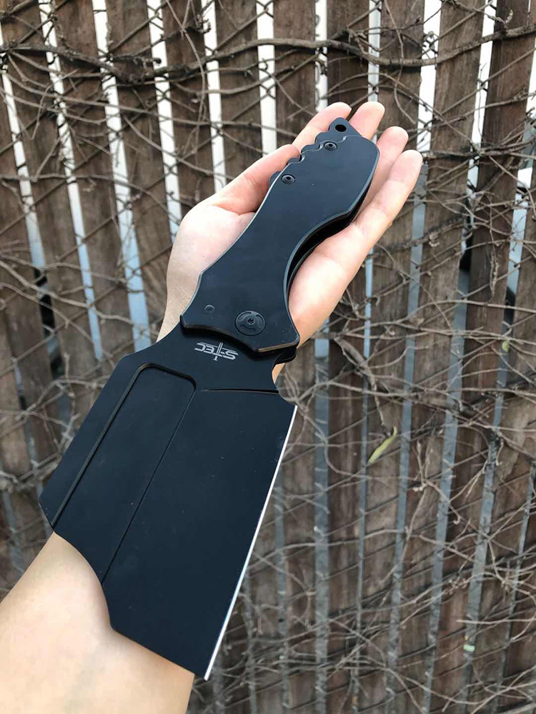 S-TEC Tactical Pocket Cleaver Folding Knife - Black Finish 1