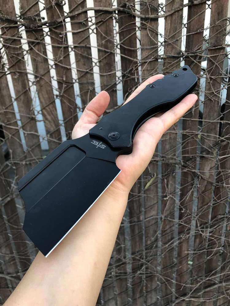 S-TEC Tactical Pocket Cleaver Folding Knife - Black Finish 2