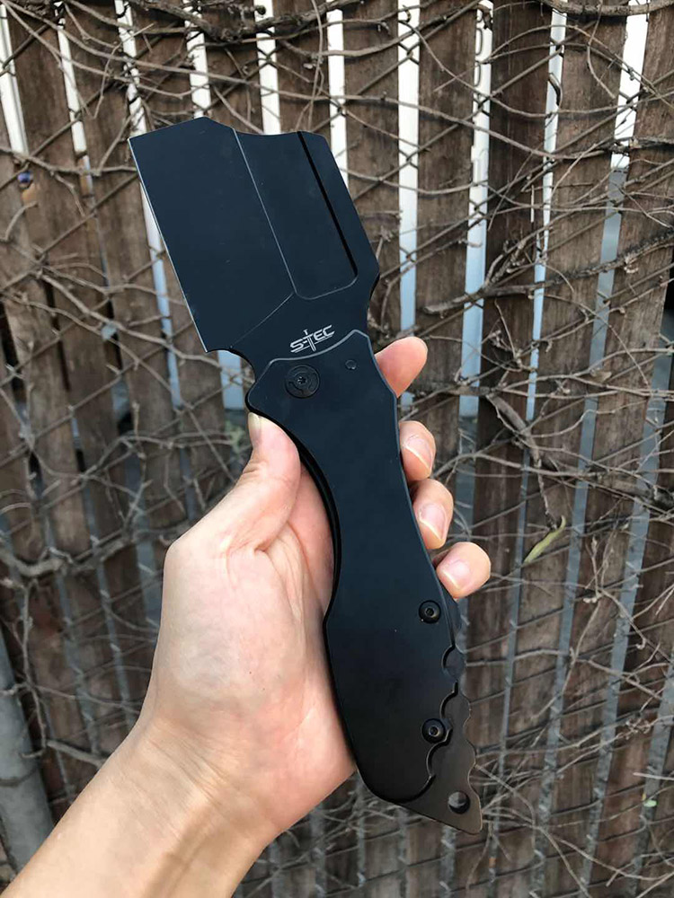 S-TEC Tactical Pocket Cleaver Folding Knife - Black Finish 3