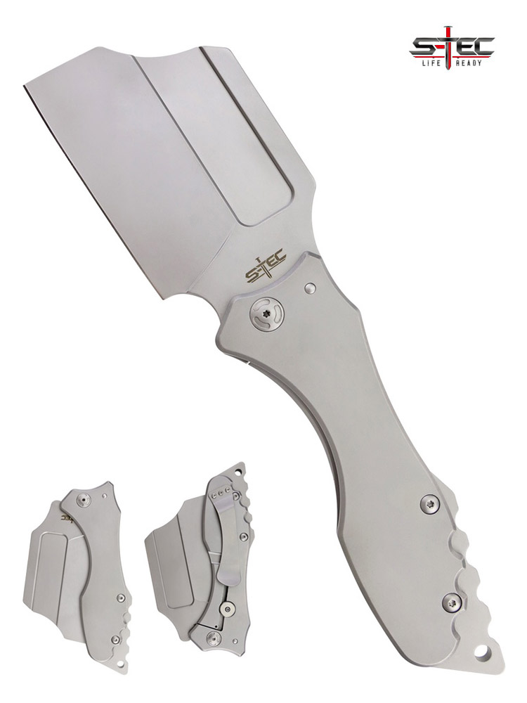 S-TEC Tactical Pocket Cleaver Folding Knife - Silver Finish