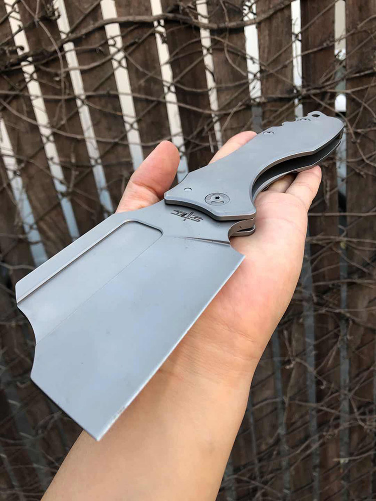 S-TEC Tactical Pocket Cleaver Folding Knife - Silver Finish 1