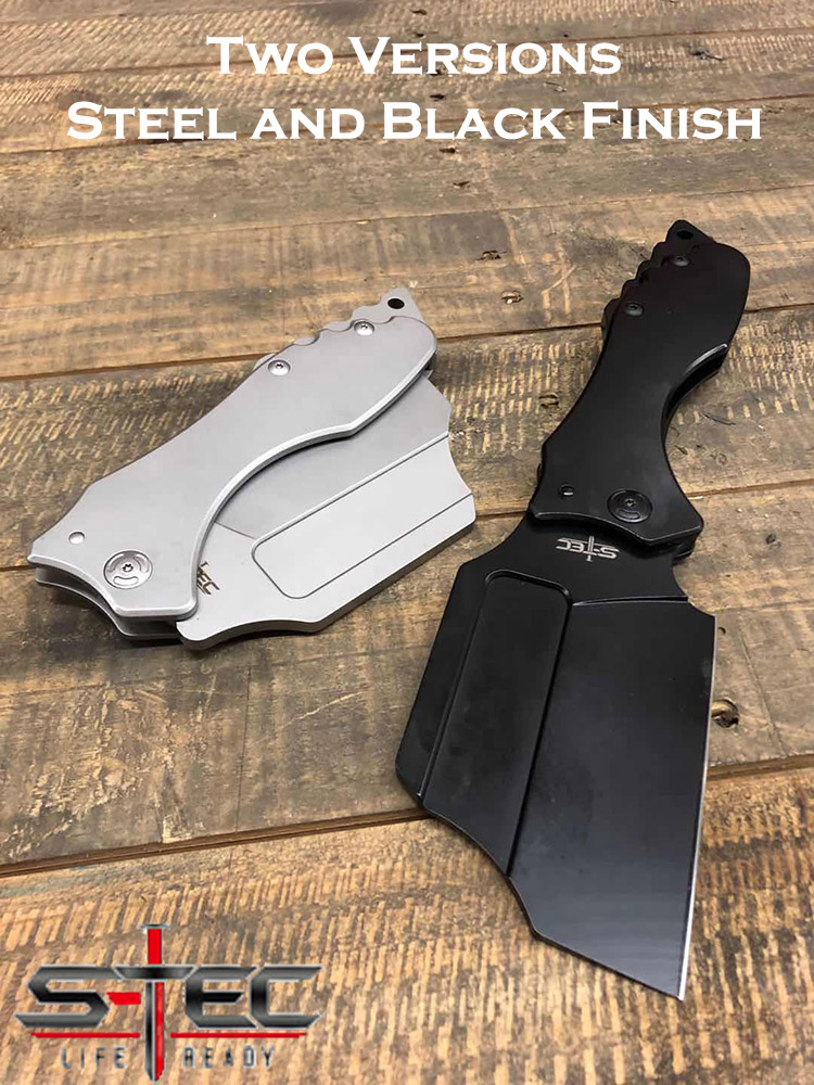 S-TEC Tactical Pocket Cleaver Folding Knife - Black Finish 4