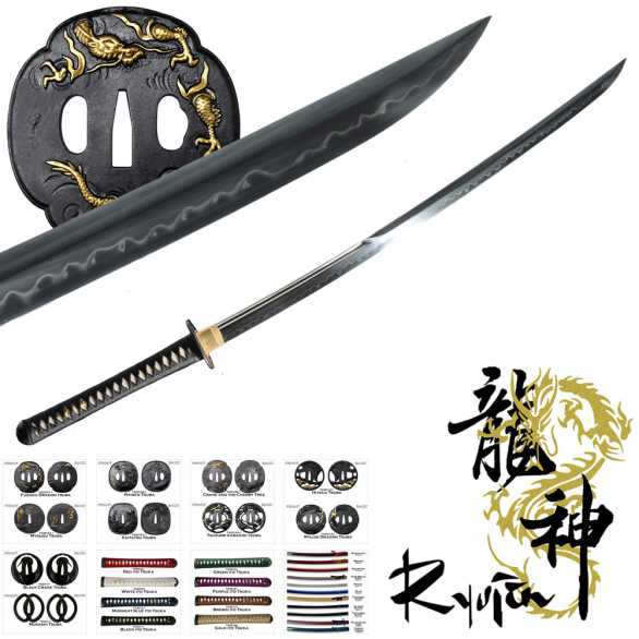 Ryujin T10 Custom Katana - Shobu Zukuri with partial bo-hi