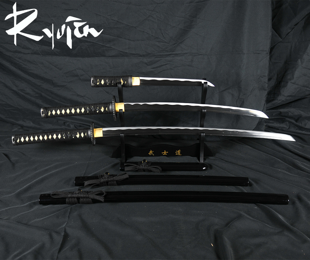 Ryujin 1045 Carbon Steel Samurai Daisho Sword Set - Black Saya
