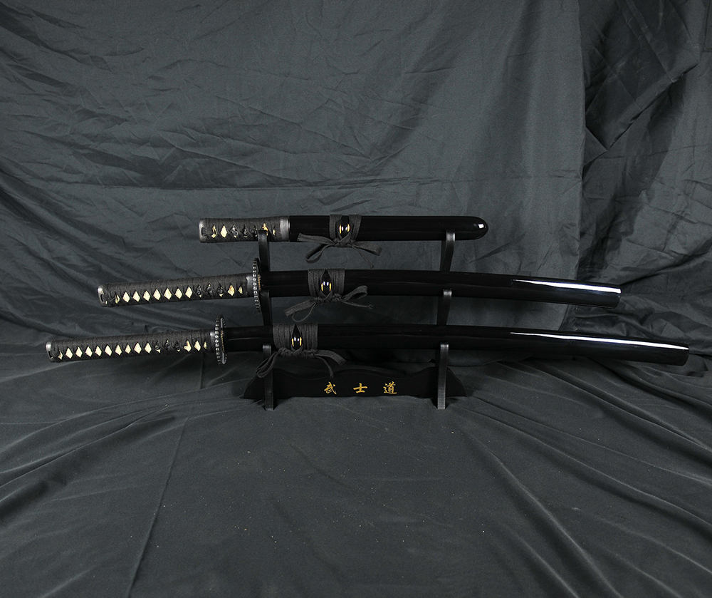 Ryujin 1045 Carbon Steel Samurai Daisho Sword Set - Black Saya 1