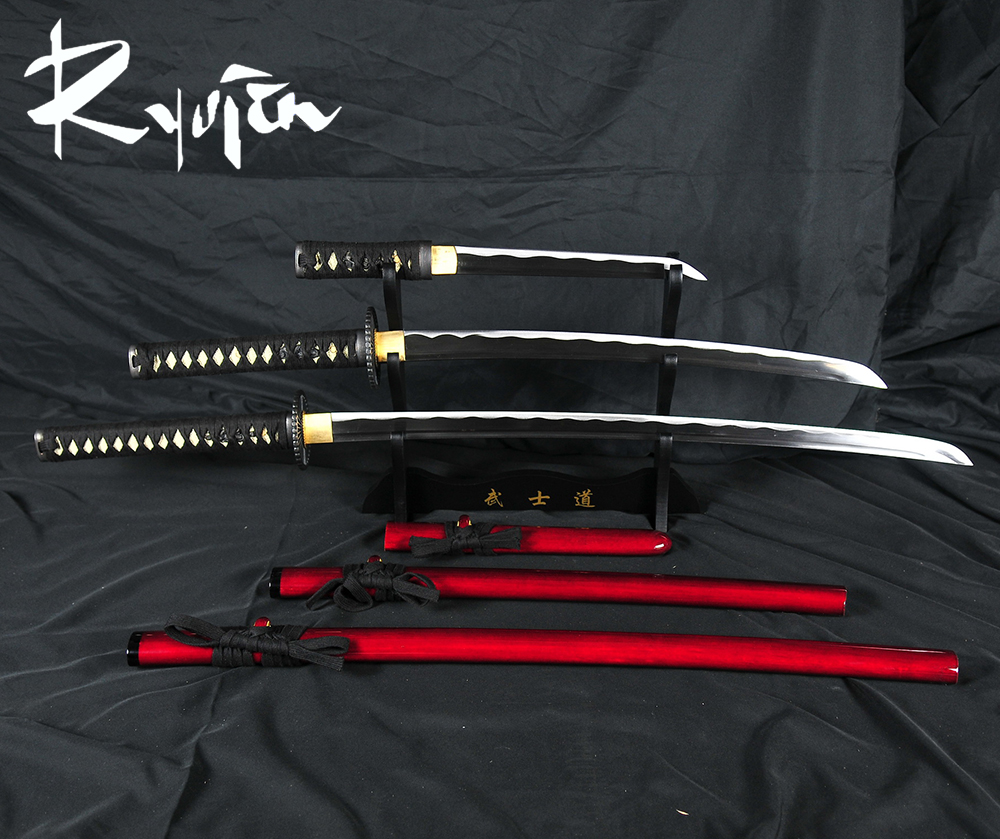 Ryujin 1045 Carbon Steel Samurai Daisho Sword Set - Red Saya