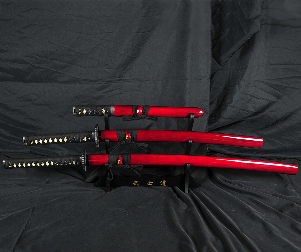 Ryujin 1045 Carbon Steel Samurai Daisho Sword Set - Red Saya 1