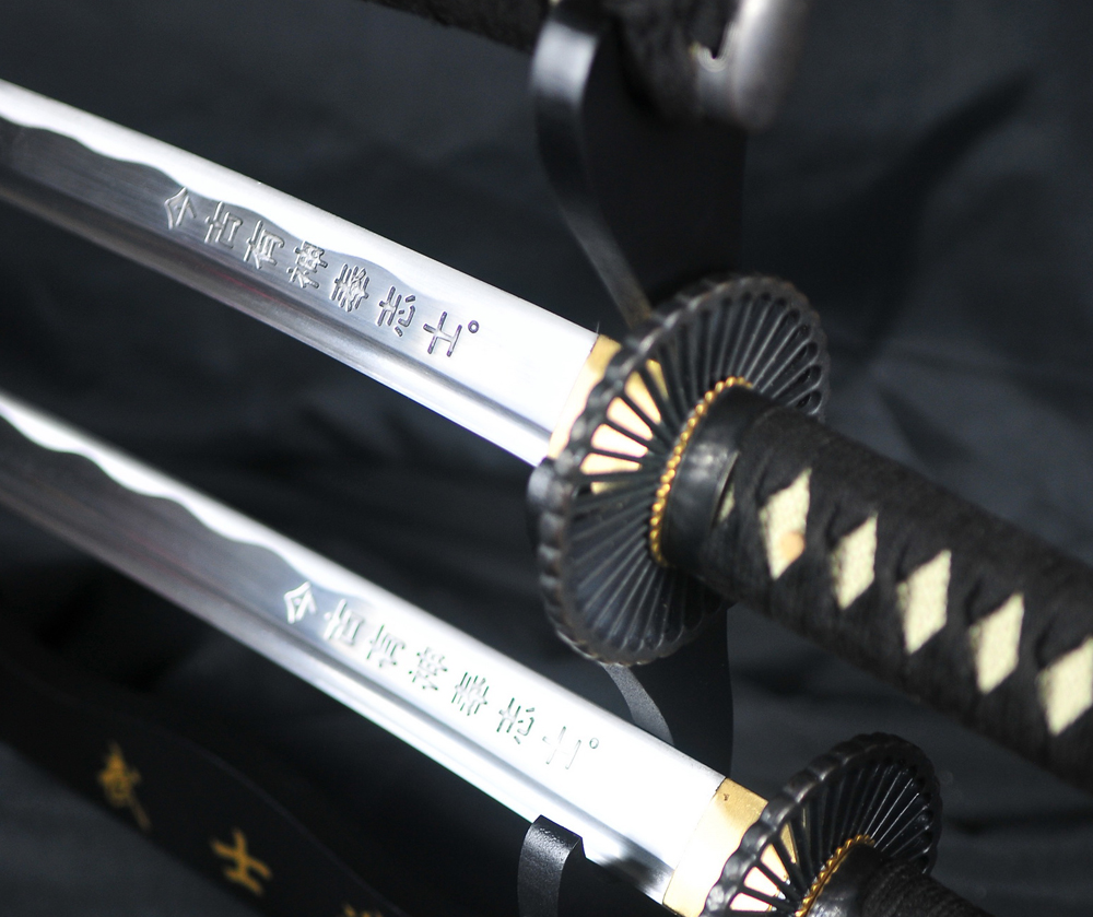 Ryujin 1045 Carbon Steel Samurai Daisho Sword Set - Black Saya 2