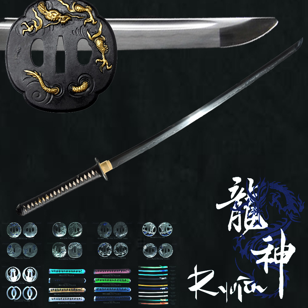 Ryujin 65mn Spring Steel Iaito - bo-hi/fullered blade (STEEL BLUNT)