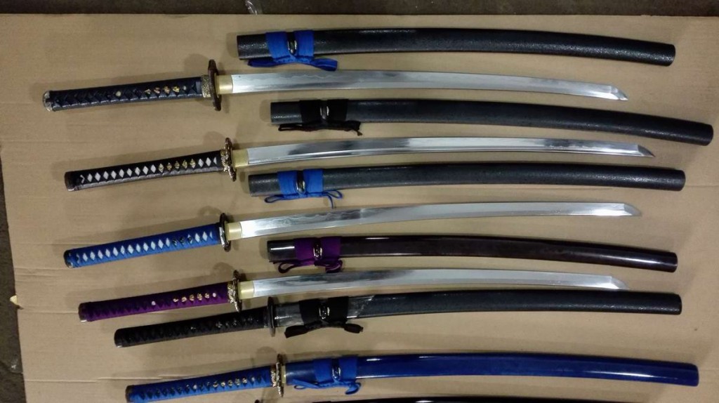Batch 28, blades drawn from scabbards. Note the geometric kissaki and overall blade quality! Nice work!