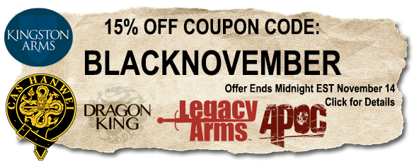 BLACKNOVEMBER 15% OFF Coupon code for 5 top sword brands until